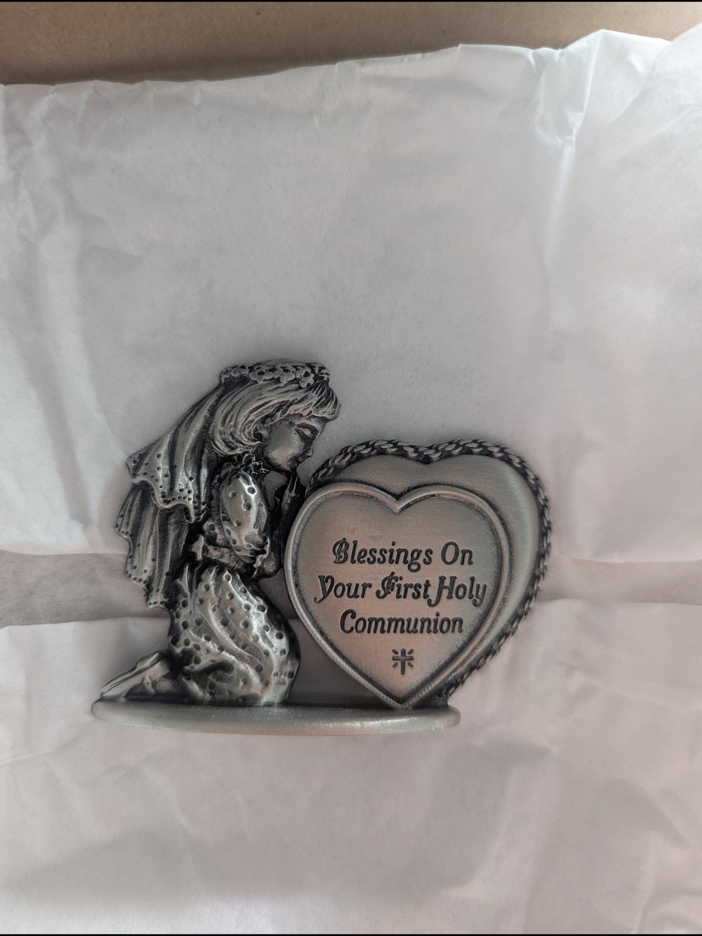 First Holy Communion Silver-Tone Heart Plaque